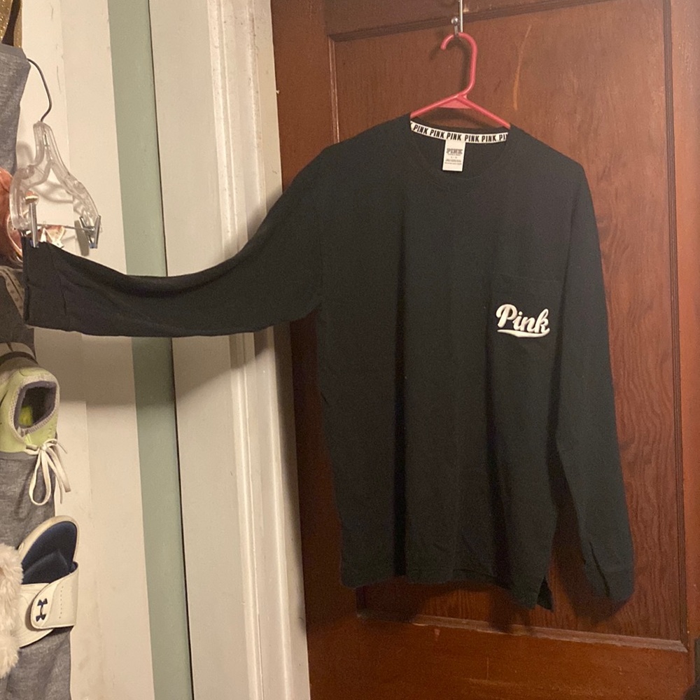 PINK Long-Sleeved Black T-Shirt